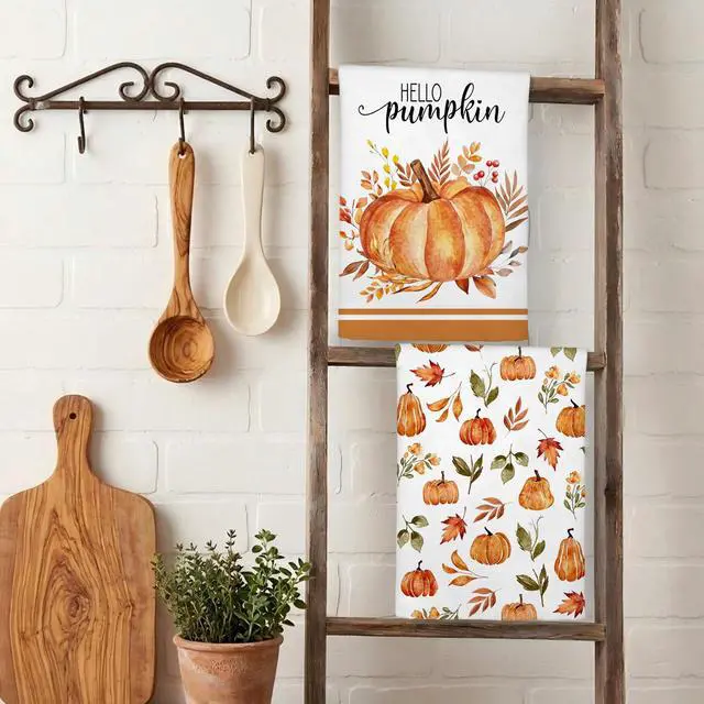 Alt view image 3 of 7 - Fall Dish Towels Thanksgiving Kitchen Towels and Dishcloths Sets Pumpkin Bathroom Hand Towels Farmhouse Tea Towel Orange Dish Rags for Washing Dishes Counter Bar Holiday Home Decorative Hostess Gifts