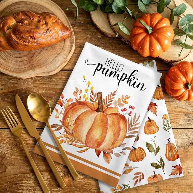 Alt view image 5 of 7 - Fall Dish Towels Thanksgiving Kitchen Towels and Dishcloths Sets Pumpkin Bathroom Hand Towels Farmhouse Tea Towel Orange Dish Rags for Washing Dishes Counter Bar Holiday Home Decorative Hostess Gifts