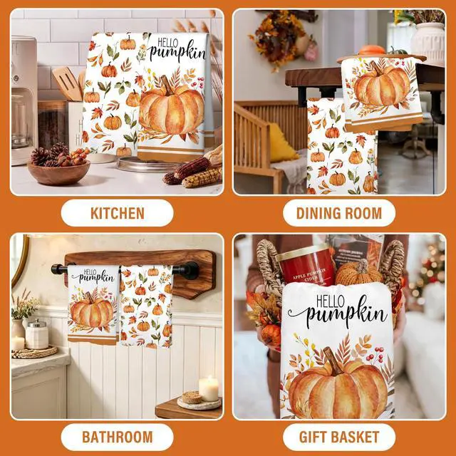 Alt view image 6 of 7 - Fall Dish Towels Thanksgiving Kitchen Towels and Dishcloths Sets Pumpkin Bathroom Hand Towels Farmhouse Tea Towel Orange Dish Rags for Washing Dishes Counter Bar Holiday Home Decorative Hostess Gifts