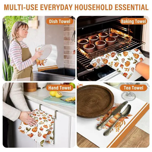 Alt view image 7 of 7 - Fall Dish Towels Thanksgiving Kitchen Towels and Dishcloths Sets Pumpkin Bathroom Hand Towels Farmhouse Tea Towel Orange Dish Rags for Washing Dishes Counter Bar Holiday Home Decorative Hostess Gifts