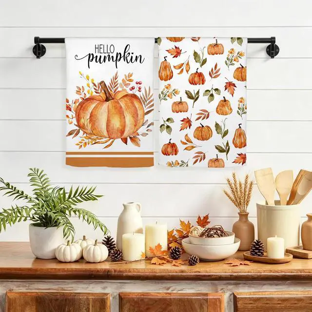 Alt view image 4 of 7 - Fall Dish Towels Thanksgiving Kitchen Towels and Dishcloths Sets Pumpkin Bathroom Hand Towels Farmhouse Tea Towel Orange Dish Rags for Washing Dishes Counter Bar Holiday Home Decorative Hostess Gifts