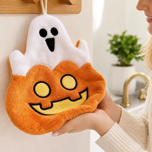 Main image of Halloween Hand Towel, Hanging Pumpkin Coral Fleece Kitchen Towel for Bath (Ghost Pumpkin)