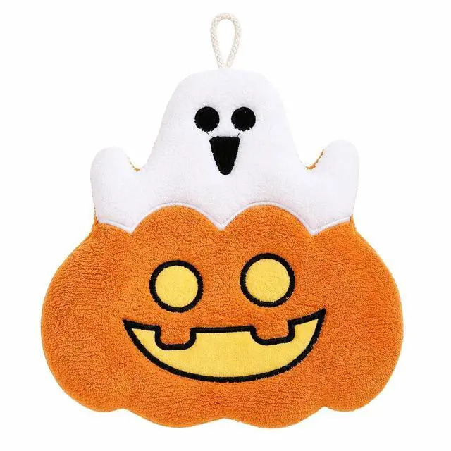 Alt view image 2 of 7 - Halloween Hand Towel, Hanging Pumpkin Coral Fleece Kitchen Towel for Bath (Ghost Pumpkin)