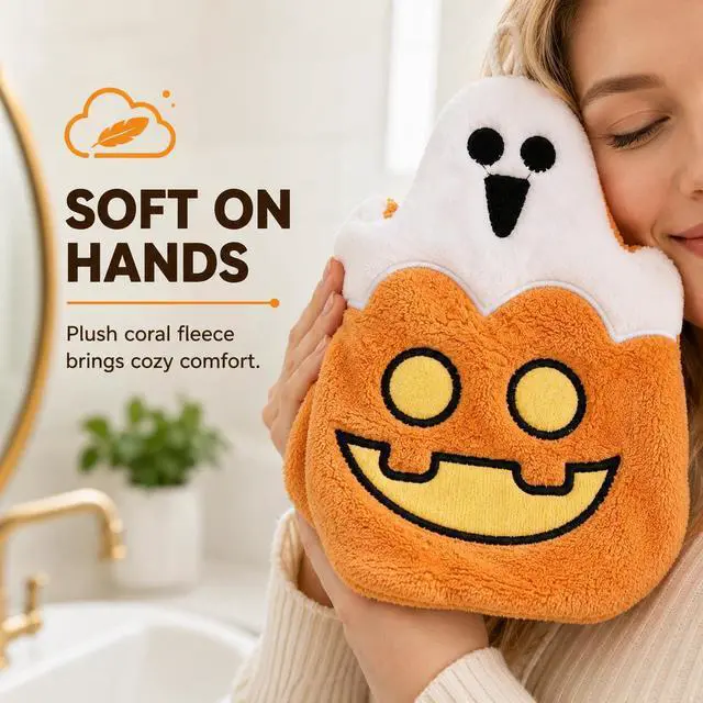 Alt view image 7 of 7 - Halloween Hand Towel, Hanging Pumpkin Coral Fleece Kitchen Towel for Bath (Ghost Pumpkin)
