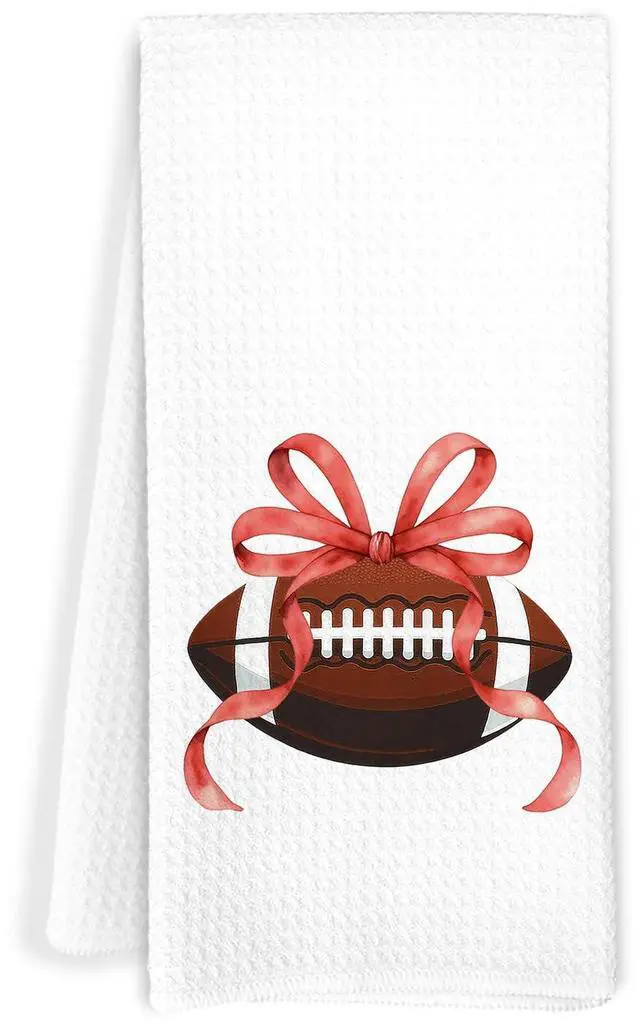 Main image of Coquette Red Ribbon Bow Football Rugby Kitchen Towels, Gifts for Football Lovers Coach Fans Decorative Hand Tea Towels for Bathroom, Sport Lover Gifts Dish Towel Dishcloth, 16x24 Inch