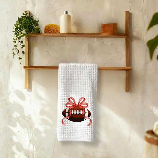 Alt view image 6 of 7 - Coquette Red Ribbon Bow Football Rugby Kitchen Towels, Gifts for Football Lovers Coach Fans Decorative Hand Tea Towels for Bathroom, Sport Lover Gifts Dish Towel Dishcloth, 16x24 Inch