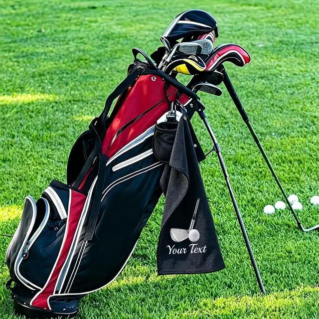 Alt view image 3 of 7 - Custom Golf Towel with Carabiner Clip, Golf Accessories for Men & Women, Add Name with Custom Fonts, Personalized Golf Club Cleaning Towel, Ideal Golf Gift for Father's Day, Dad, Golfers
