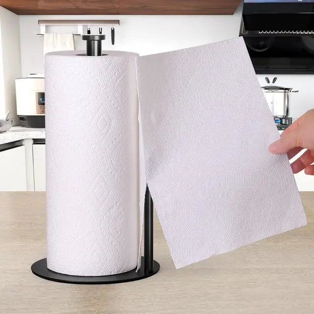 Alt view image 3 of 7 - Paper Towel Holder Countertop, Black Kitchen Paper Towel Holder Stand for Kitchen and Bathroom Organization, Stainless Steel Paper Towel Holders for Standard and Large Rolls (Matte Black)