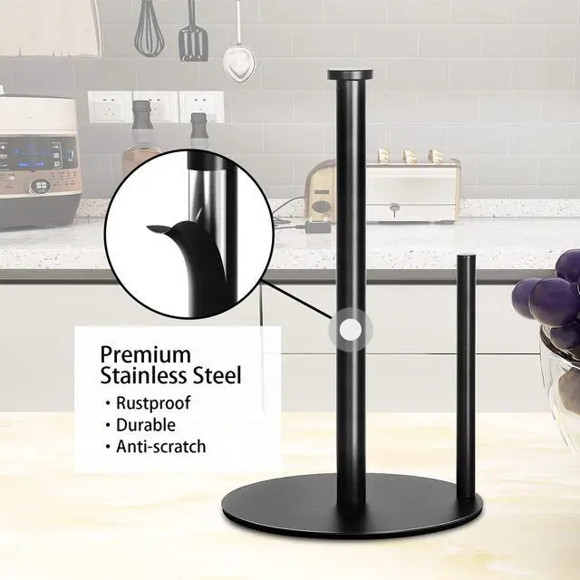 Alt view image 5 of 7 - Paper Towel Holder Countertop, Black Kitchen Paper Towel Holder Stand for Kitchen and Bathroom Organization, Stainless Steel Paper Towel Holders for Standard and Large Rolls (Matte Black)