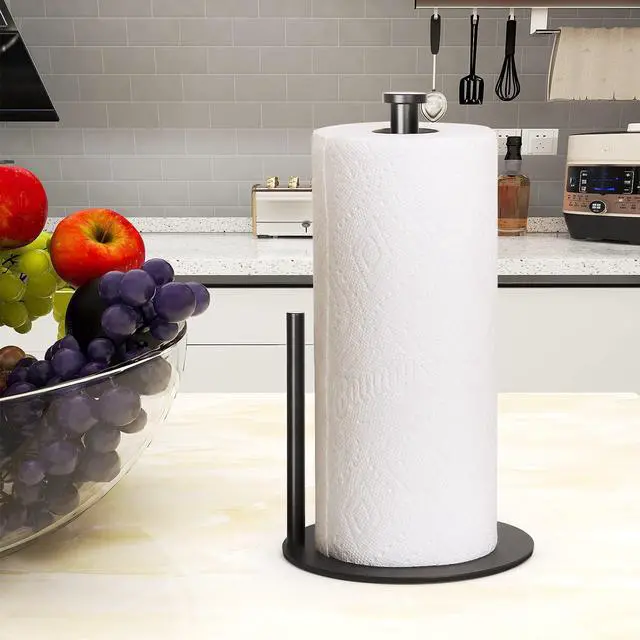 Alt view image 2 of 7 - Paper Towel Holder Countertop, Black Kitchen Paper Towel Holder Stand for Kitchen and Bathroom Organization, Stainless Steel Paper Towel Holders for Standard and Large Rolls (Matte Black)
