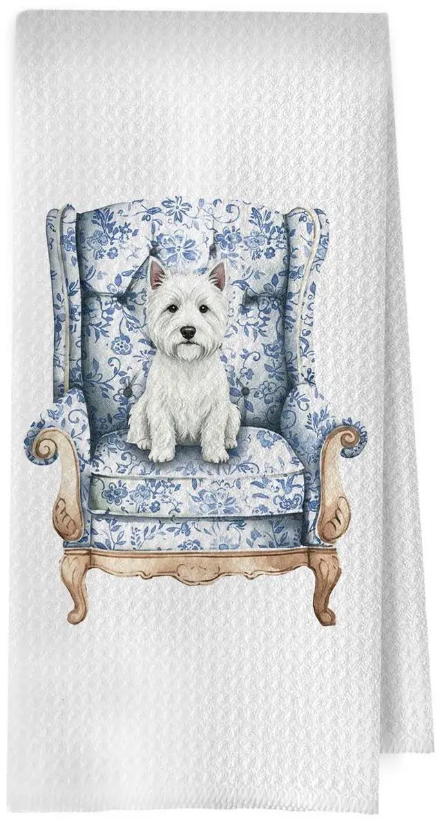 Main image of Westie Gifts Kitchen Towels - Grandmillennial Kitchen Decor, Chinoiserie Decorative Waffle Dish Towels, Hostess Gifts Hand Towels, Dog Tea Towel, 16x24 Inch