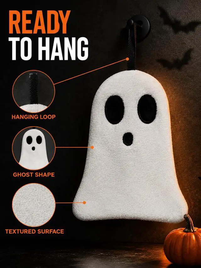 Alt view image 4 of 5 - 1 Pack Halloween Ghost Towel, Plush Hanging Hand Towel, Spooky Decorative Towel for Kitchen Bathroom Home Decor