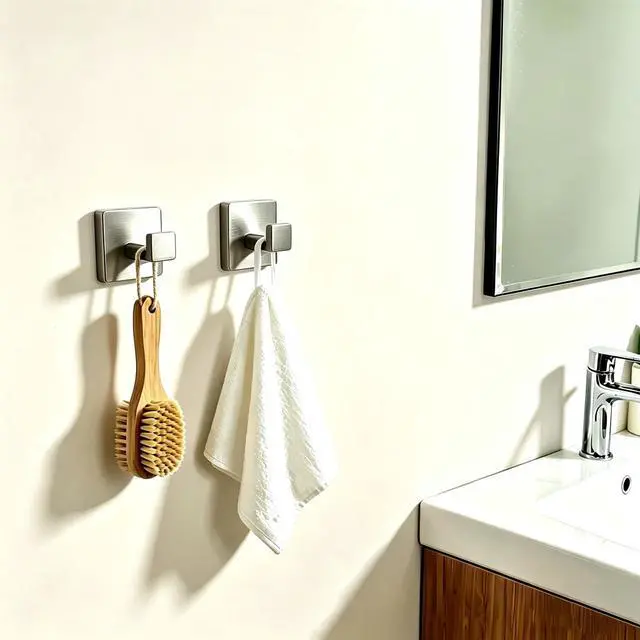 Alt view image 3 of 7 - 2 Piece Towel Hook - Bathroom Coat Hook - Brushed Nickel | Wall Mounted Towel Hooks for Bathroom, Stainless Steel Towel Holder, Heavy Duty Towel Holder for Kitchen