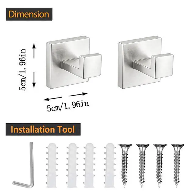 Alt view image 6 of 7 - 2 Piece Towel Hook - Bathroom Coat Hook - Brushed Nickel | Wall Mounted Towel Hooks for Bathroom, Stainless Steel Towel Holder, Heavy Duty Towel Holder for Kitchen