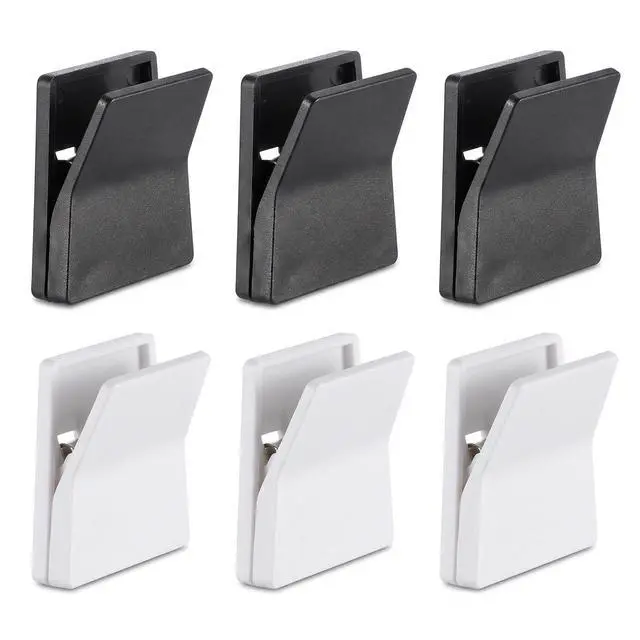 Main image of 6Pcs Large Self Adhesive Clips No Drilling Towel Holder | Plastic Wall Photo Poster Clips, Wall Tapestry Clips, Adjustable Spring Flag Hanger for Office Home Hotel Black White