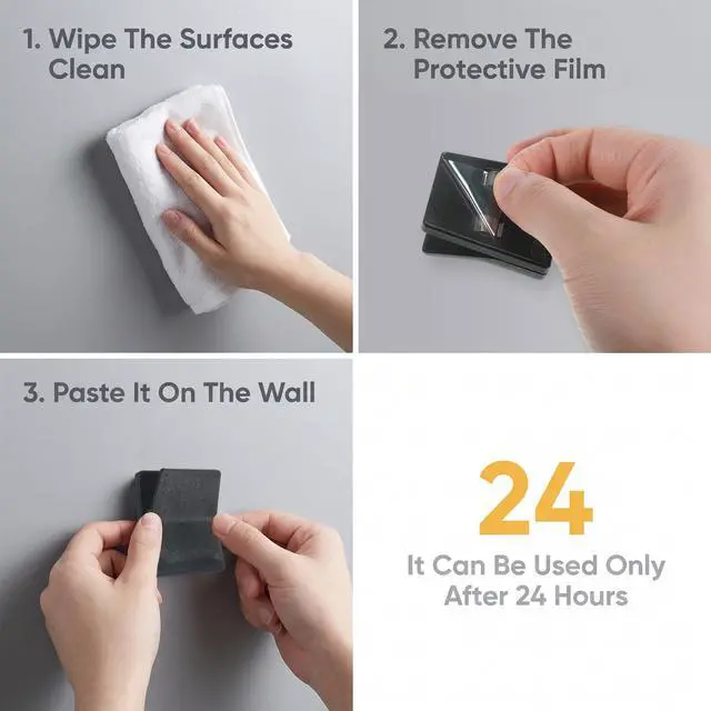Alt view image 3 of 7 - 6Pcs Large Self Adhesive Clips No Drilling Towel Holder | Plastic Wall Photo Poster Clips, Wall Tapestry Clips, Adjustable Spring Flag Hanger for Office Home Hotel Black White