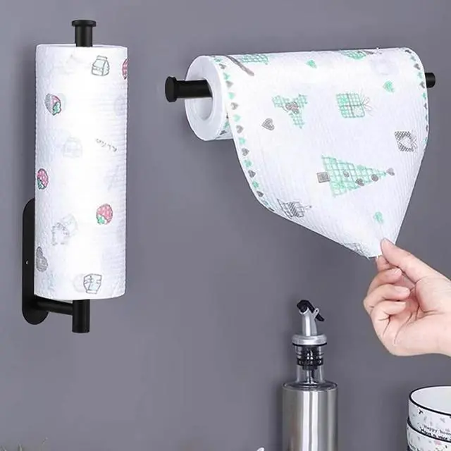 Alt view image 3 of 6 - Paper Towel Holder, Cabinet Paper Towel Holder Under Cabinet Wall Mount, Stainless Steel Self-Adhesive Hanging Paper Towel Holder, Suitable for Kitchens, Living Rooms or Office Spaces(Black, 1PC)
