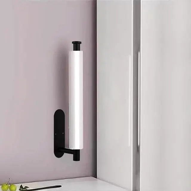 Alt view image 4 of 6 - Paper Towel Holder, Cabinet Paper Towel Holder Under Cabinet Wall Mount, Stainless Steel Self-Adhesive Hanging Paper Towel Holder, Suitable for Kitchens, Living Rooms or Office Spaces(Black, 1PC)