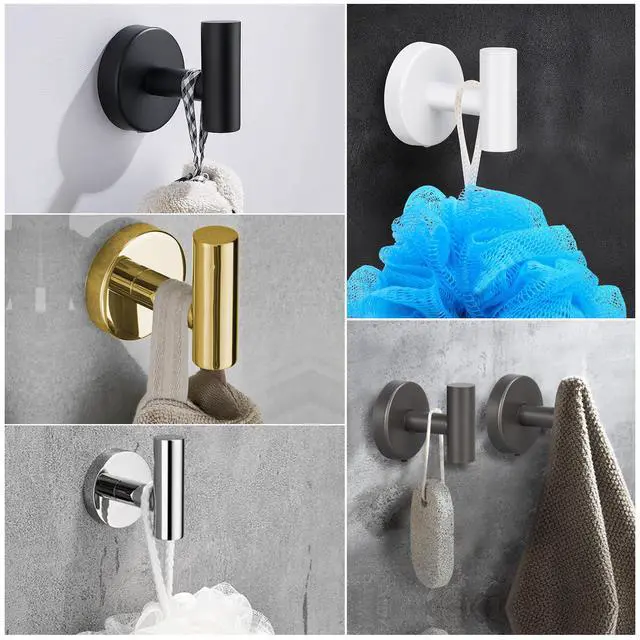 Alt view image 3 of 7 - 2 Pack Brushed Golden Towel Hooks, SUS304 Stainless Steel Bathroom Hooks | for Bedroom Kitchen Hotel Office