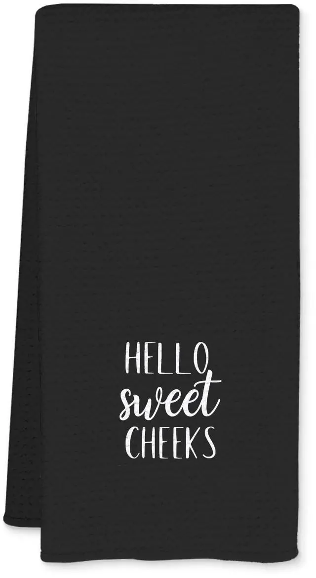 Main image of Black Hello Sweet Cheeks Decorative Hand Towels for Bathroom 16x24 - Funny Bathroom Decor Hand Towels, Hello Sweet Cheeks Decor, Funny Gifts