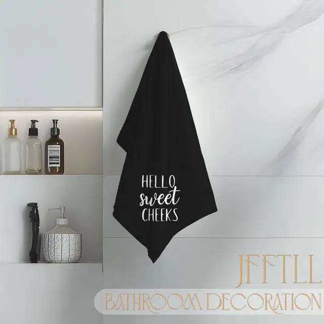 Alt view image 4 of 7 - Black Hello Sweet Cheeks Decorative Hand Towels for Bathroom 16x24 - Funny Bathroom Decor Hand Towels, Hello Sweet Cheeks Decor, Funny Gifts