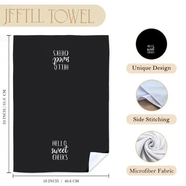 Alt view image 7 of 7 - Black Hello Sweet Cheeks Decorative Hand Towels for Bathroom 16x24 - Funny Bathroom Decor Hand Towels, Hello Sweet Cheeks Decor, Funny Gifts