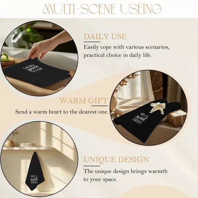Alt view image 6 of 7 - Black Hello Sweet Cheeks Decorative Hand Towels for Bathroom 16x24 - Funny Bathroom Decor Hand Towels, Hello Sweet Cheeks Decor, Funny Gifts