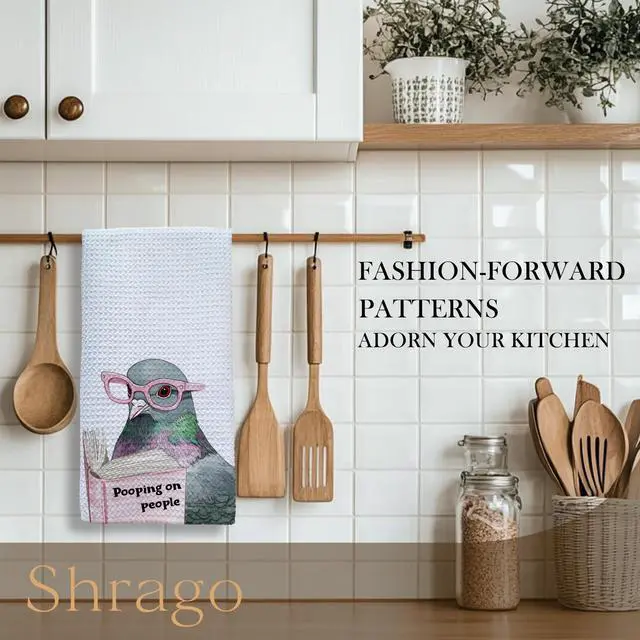 Alt view image 2 of 7 - Funny Pigeon Bathroom Hand Towels, Funny Bathroom Decor, Pooping on People Humorous Bird Hand Towels for Toilet Guest Bath Washroom Decor, 16x24 Inch - White