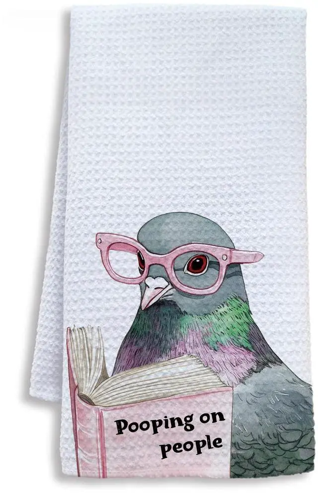 Main image of Funny Pigeon Bathroom Hand Towels, Funny Bathroom Decor, Pooping on People Humorous Bird Hand Towels for Toilet Guest Bath Washroom Decor, 16x24 Inch - White