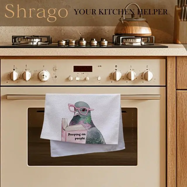 Alt view image 4 of 7 - Funny Pigeon Bathroom Hand Towels, Funny Bathroom Decor, Pooping on People Humorous Bird Hand Towels for Toilet Guest Bath Washroom Decor, 16x24 Inch - White