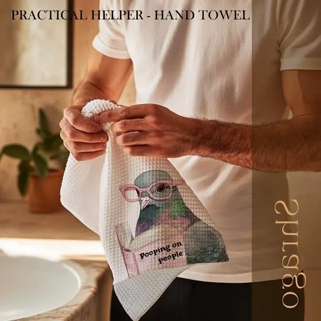 Alt view image 3 of 7 - Funny Pigeon Bathroom Hand Towels, Funny Bathroom Decor, Pooping on People Humorous Bird Hand Towels for Toilet Guest Bath Washroom Decor, 16x24 Inch - White
