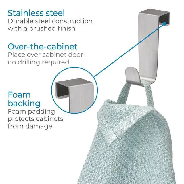Alt view image 3 of 5 - Forma Brushed Stainless Steel Over-The-Cabinet Storage Hook - 1" x 2.25" x 3"