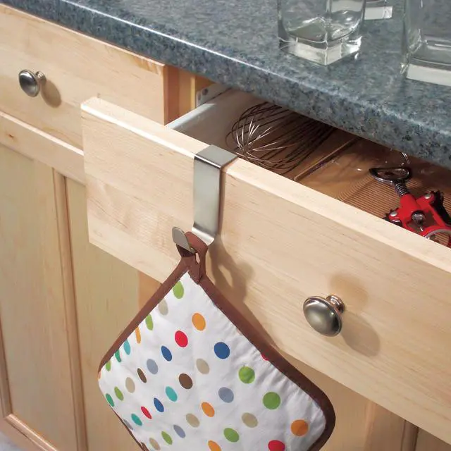 Alt view image 5 of 5 - Forma Brushed Stainless Steel Over-The-Cabinet Storage Hook - 1" x 2.25" x 3"