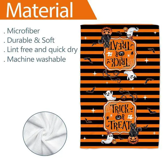 Alt view image 3 of 7 - Halloween Kitchen Towels, Spooky Black Cat Towels Set of 2, Pumpkins Jack-O-Lantern Dish Hand Towel with Buffalo Plaid, Trick or Treat Decorations for Home, 18x26 Inches