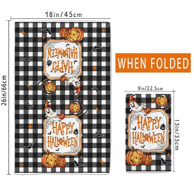 Alt view image 2 of 7 - Halloween Kitchen Towels, Spooky Black Cat Towels Set of 2, Pumpkins Jack-O-Lantern Dish Hand Towel with Buffalo Plaid, Trick or Treat Decorations for Home, 18x26 Inches