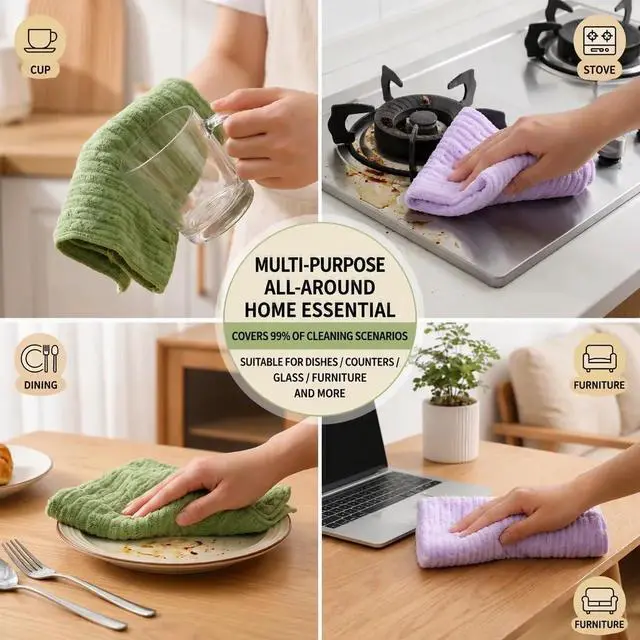 Alt view image 6 of 7 - 20 PCS Tearable Antibacterial Cleaning Cloths, Washable Microfiber Towel | 10A-Grade Reusable Wet/Dry Lint-Free Rags, Streak-Free Scrubbing Towels for Kitchen, Car, Glass & Electronics