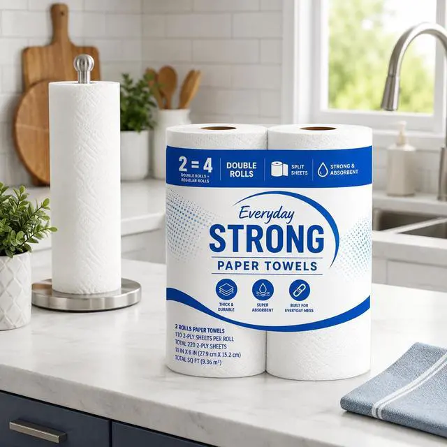 Alt view image 4 of 7 - Paper Towels, 2 Double Rolls, 220 2-Ply Sheets | 220 Sheets per Roll, 2-Ply Thickness, Double Rolls, Absorbent Paper Towels