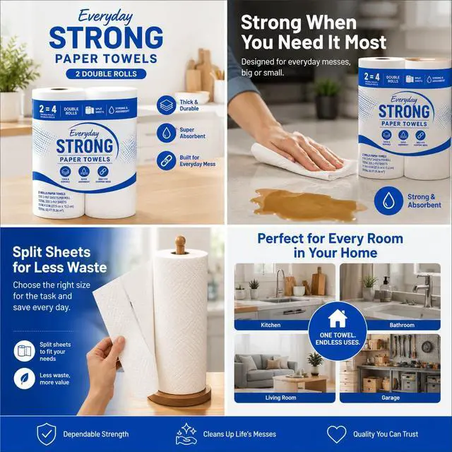 Alt view image 6 of 7 - Paper Towels, 2 Double Rolls, 220 2-Ply Sheets | 220 Sheets per Roll, 2-Ply Thickness, Double Rolls, Absorbent Paper Towels