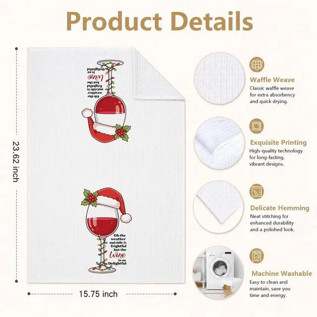 Alt view image 2 of 6 - Christmas Hat Xmas Wine Glass Tea Towel Christmas Hostess Gifts for Women | Funny Farmhouse Christmas Winter Wine Glass Decorative Tea Towel Housewarming Gift for Wine Lovers Women