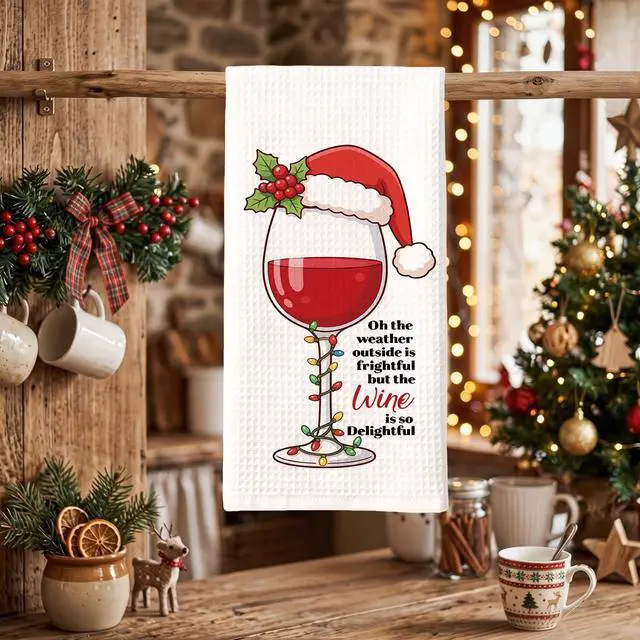 Alt view image 5 of 6 - Christmas Hat Xmas Wine Glass Tea Towel Christmas Hostess Gifts for Women | Funny Farmhouse Christmas Winter Wine Glass Decorative Tea Towel Housewarming Gift for Wine Lovers Women