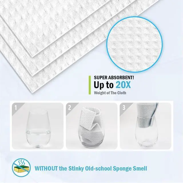 Alt view image 5 of 7 - Swedish Dishcloths for Kitchen, 10PK, Reusable Paper Towels, 7" x 6" | Absorbent Sponge Dish Cloth, Dishcloths for Washing Dishes, Swedish Towels for Home, Kitchen, Glass, White