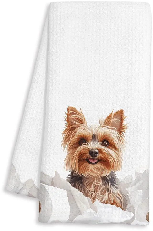 Main image of Funny Yorkshire Terrier Hand Towels for Bathroom Decor, Yorkshire Terrier Gifts, Funny Bathroom Decor, Yorkie Lovers Gifts Decorative Hand Towels for Restroom Room, 16x24 Inch