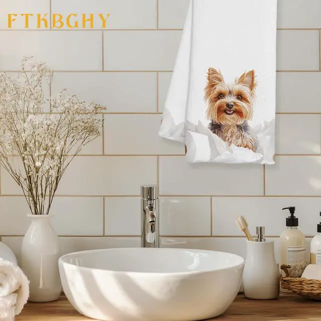 Alt view image 2 of 7 - Funny Yorkshire Terrier Hand Towels for Bathroom Decor, Yorkshire Terrier Gifts, Funny Bathroom Decor, Yorkie Lovers Gifts Decorative Hand Towels for Restroom Room, 16x24 Inch