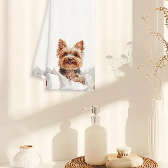 Alt view image 4 of 7 - Funny Yorkshire Terrier Hand Towels for Bathroom Decor, Yorkshire Terrier Gifts, Funny Bathroom Decor, Yorkie Lovers Gifts Decorative Hand Towels for Restroom Room, 16x24 Inch
