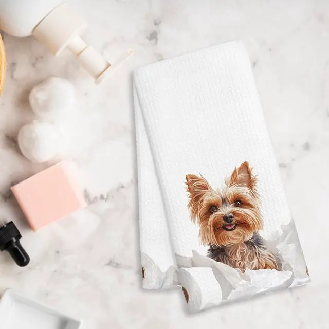 Alt view image 5 of 7 - Funny Yorkshire Terrier Hand Towels for Bathroom Decor, Yorkshire Terrier Gifts, Funny Bathroom Decor, Yorkie Lovers Gifts Decorative Hand Towels for Restroom Room, 16x24 Inch