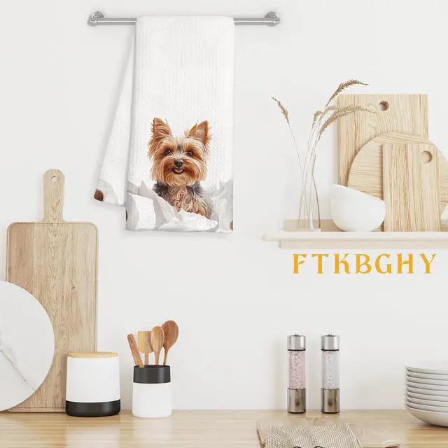 Alt view image 3 of 7 - Funny Yorkshire Terrier Hand Towels for Bathroom Decor, Yorkshire Terrier Gifts, Funny Bathroom Decor, Yorkie Lovers Gifts Decorative Hand Towels for Restroom Room, 16x24 Inch