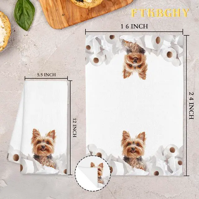 Alt view image 7 of 7 - Funny Yorkshire Terrier Hand Towels for Bathroom Decor, Yorkshire Terrier Gifts, Funny Bathroom Decor, Yorkie Lovers Gifts Decorative Hand Towels for Restroom Room, 16x24 Inch