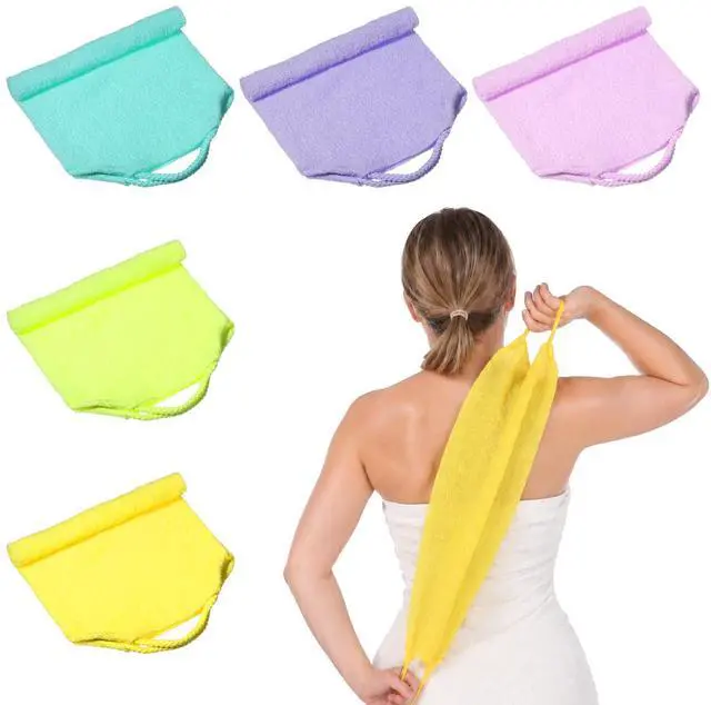 Main image of 5 Pcs Japanese Body Scrub Cloth, | Back Washer for Shower with Long Handle, Exfoliating Bath Towel for Deep Cleansing, Nylon Stretchable & Reusable, Men & Women