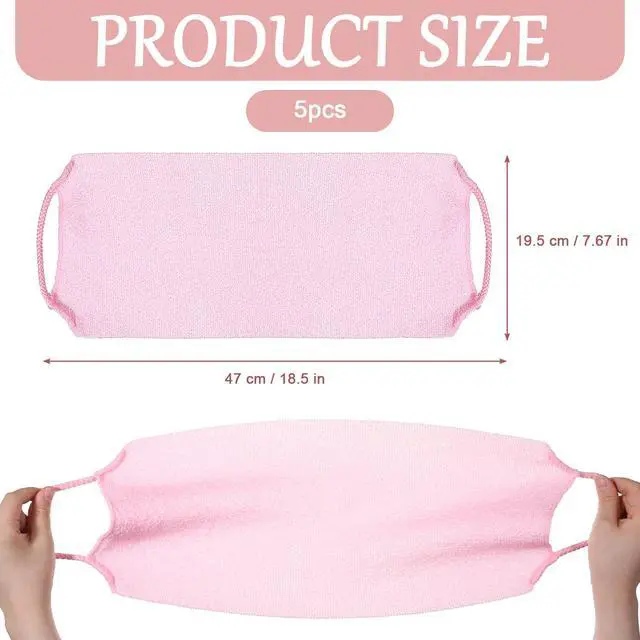 Alt view image 2 of 7 - 5 Pcs Japanese Body Scrub Cloth, | Back Washer for Shower with Long Handle, Exfoliating Bath Towel for Deep Cleansing, Nylon Stretchable & Reusable, Men & Women