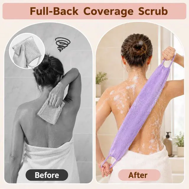 Alt view image 4 of 7 - 5 Pcs Japanese Body Scrub Cloth, | Back Washer for Shower with Long Handle, Exfoliating Bath Towel for Deep Cleansing, Nylon Stretchable & Reusable, Men & Women
